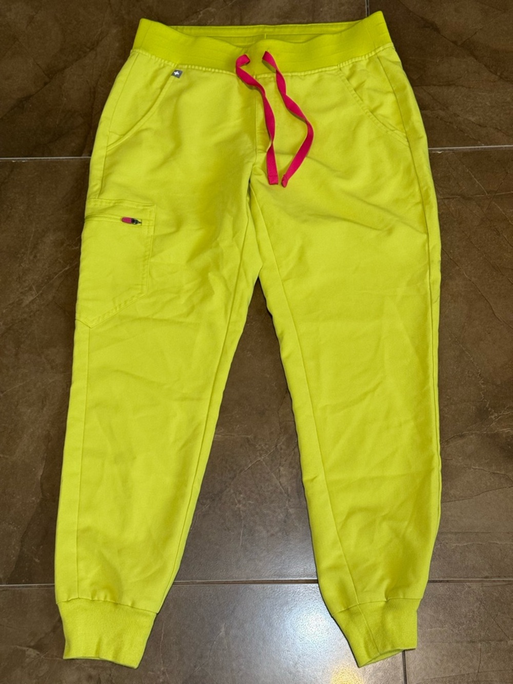 Figs Neon Joggers with Hot Pink Drawstring